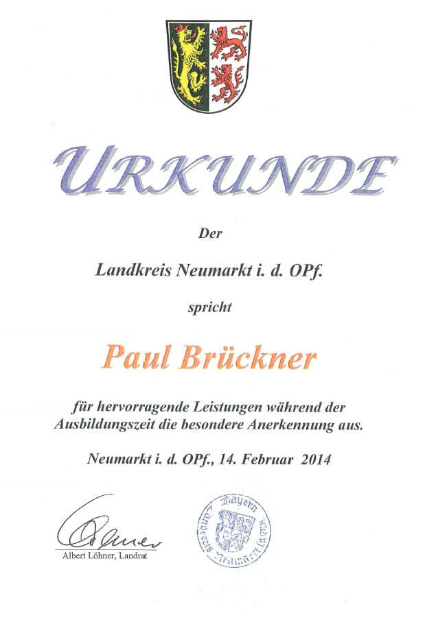 Paul Brückner ist Prüfungsbester bei der Gesellenprüfung