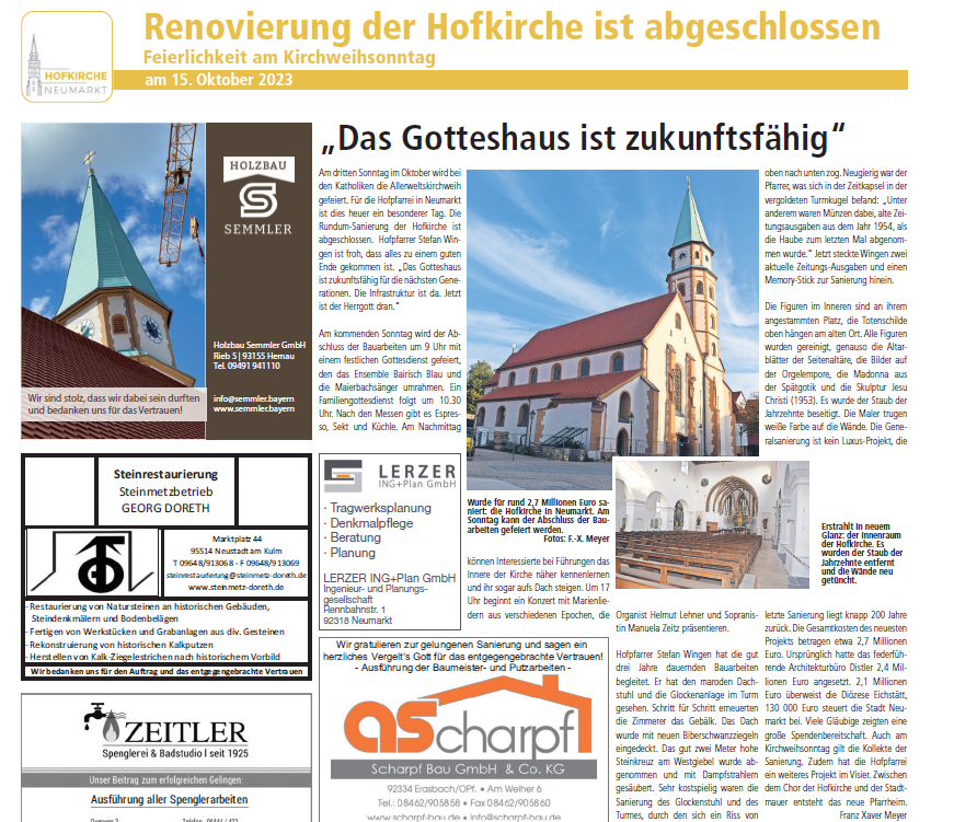 Sanierung der Hofkirche Neumarkt ist abgeschlossen